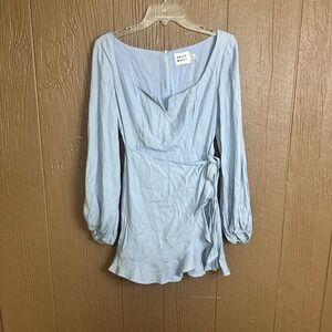 Hello Molly No Time For Love Blue Ruffle Mini Dress‎ Long Sleeve Size Medium